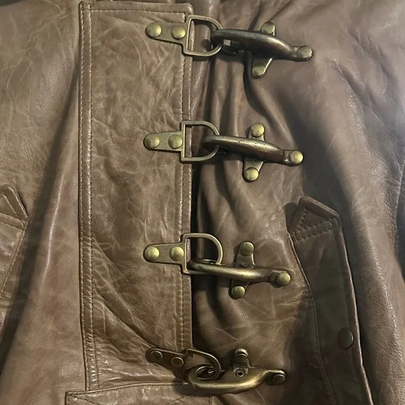 NICHOLAS K Sultan Jacket - Brown Leather Toggle Coat - Picture 7 of 16